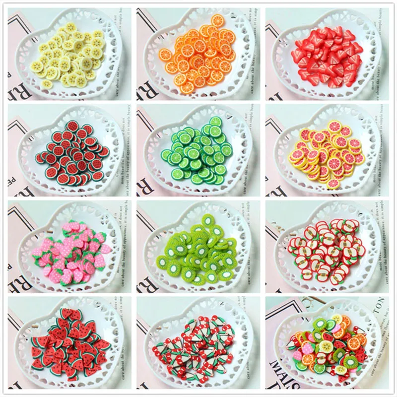 

10g Fruit slice Slime Clay Sprinkles for Filler Supplies Watermelon kiwifruit orange fruit Mud Decoration Toys for Children Kids