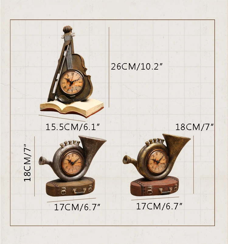 Европейский ретро музыкальный кронштейн инструмента часы настольные часы креативные изделия из смолы скрипка рога модель настольные часы украшения дома
