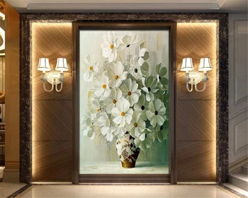 

Beibehang Custom Photo Wallpaper White White Daisy In Vase Painting Facade Background Wall papel de parede 3d wallpaper