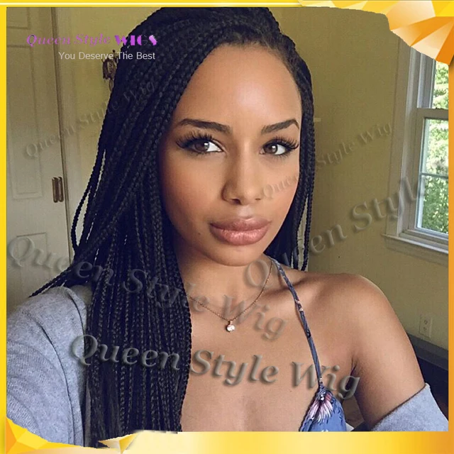 hot sale neat box braided lace front wig synthetic african black neat box