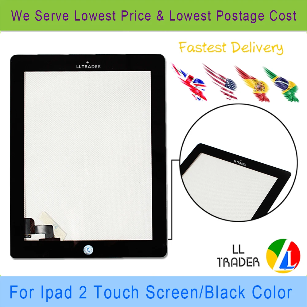 Черный Переднее Стекло Замена Сенсорного Экрана Digitizer Для iPad 2 с Профессиональный