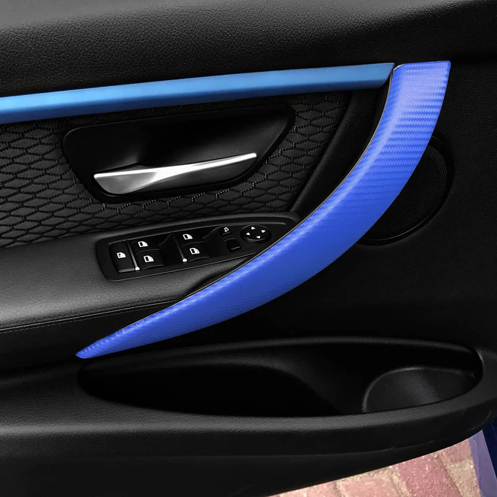 Углеродного волокна защитная пленка интерьер дверная ручка чехол для дверной ручки Стикеры наклейка для автомобиля для BMW F30 F35 3 серии аксессуары - Название цвета: carbon fiber blue