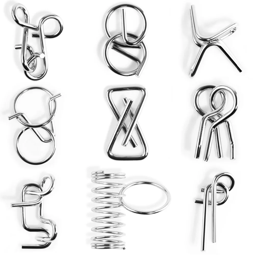 9Pcs Metal Wire Puzzles Brain Teaser Classical Intellectual Toy(Universal Version)