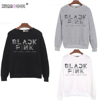 

XUANCOOL New Arrival Women Sweatshirts Long Sleeve O-Neck BLACKPINK Kpop Album Clothes Fleece Pullovers Top Harajuku Moletom