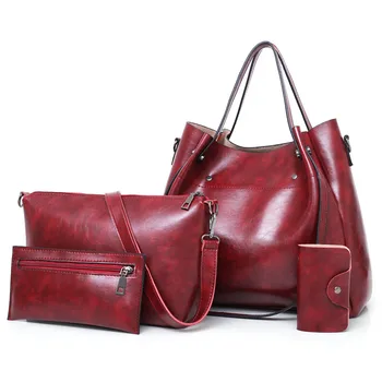 

JIULIN refined oil wax leather large bag three-piece set of real Pat spot mother bag single shoulder hand-held oblique span