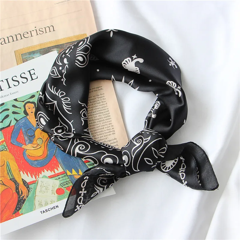4color Chiffon Scarf Female Small Square Hair Band Decoration Vintage Boho Hair Handkerchief Head Bandage Scarves for Women