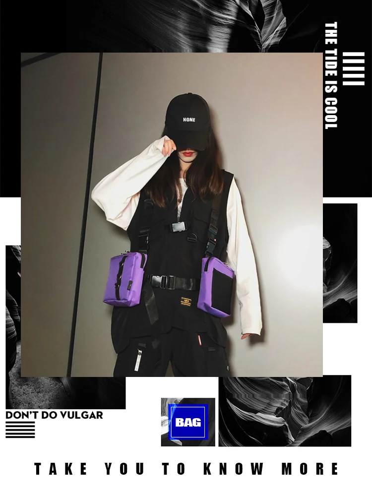 Мужская тактическая сумка с ремнем на грудь, унисекс, хип-хоп, Оксфорд, два кармана, поясная сумка, тактическая уличная одежда, функциональный черный жилет, сумки