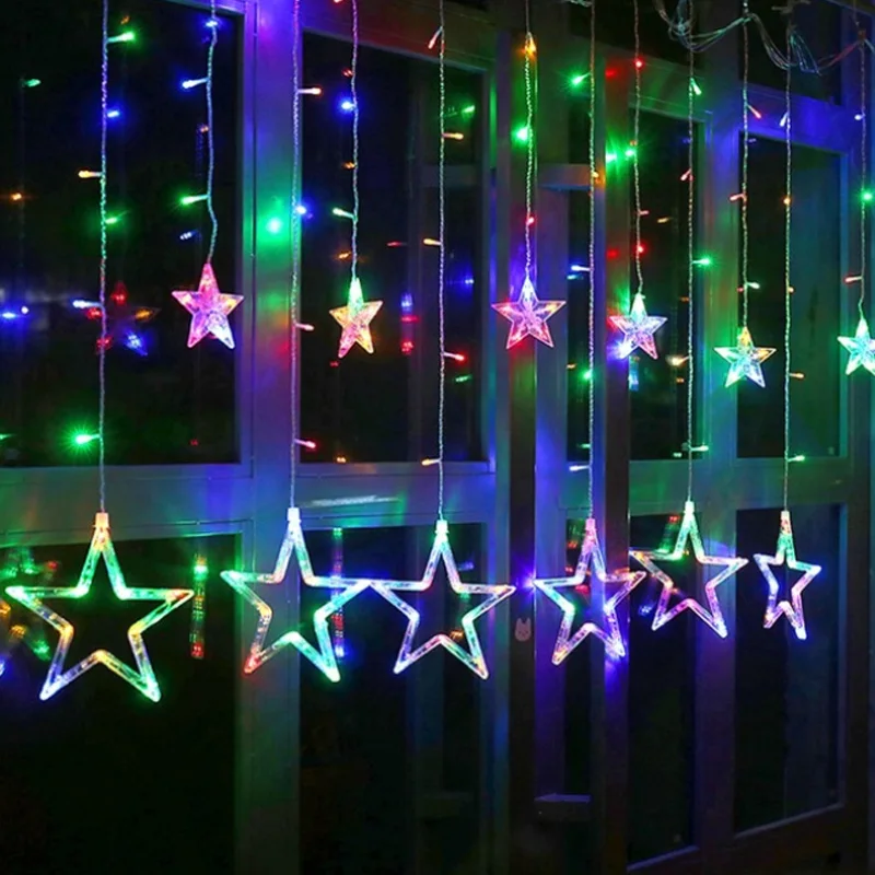 Светодиодный гирлянда с пентаграммой, звездный занавес, световая фея, свадьба, день рождения, Рождество, освещение, внутреннее декоративное освещение, EU Plug 220V