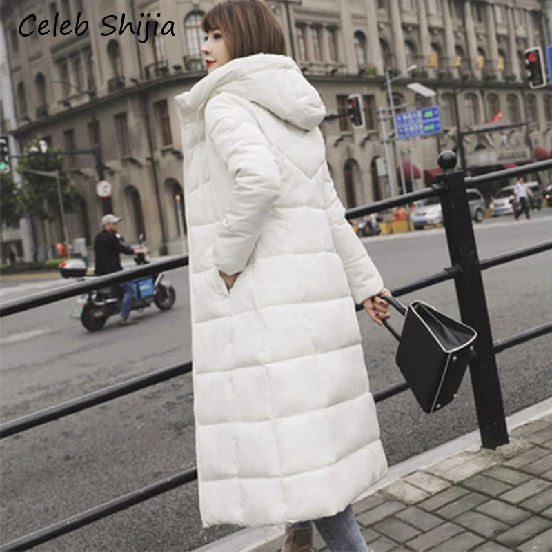 

New winter Long coat Woman white red hooded thick warm cotton down parka autumn parkas mujer 2019