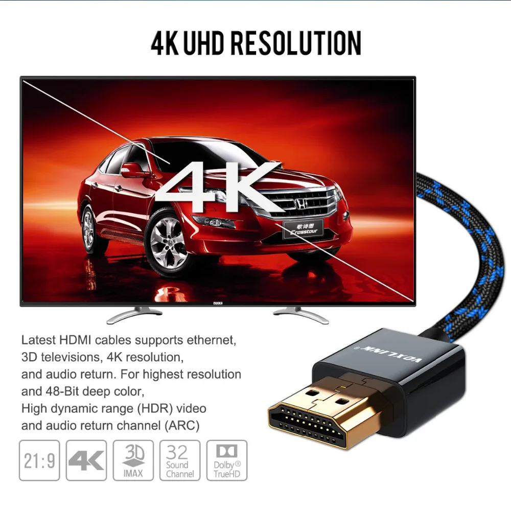 VOXLINK 4K* 2K HDMI кабель для ТВ ноутбука проектор высокоскоростной Премиум V1.4 1080P 3D HDMI к HDMI кабели 1 м/1,5 м/1,8 м/3 м