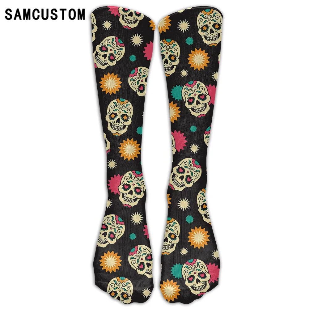 

SAMCUSTOM Knee Socks Women Cotton High Over The Knee Stockings For Ladies Sugar Skull 3D Printing Long Stocking