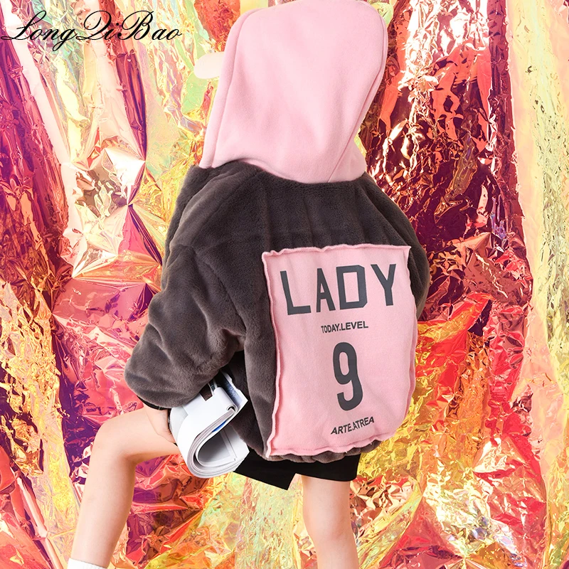 

Girls plus velvet stitching jacket 2018 winter new big children Korean version of the fashion thickening short rabbit fur jacket