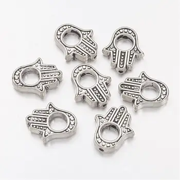 

Antique Silver Tone Tibetan Silver Hamsa Hand Bead Frames, Lead Free & Cadmium Free, about 15.5mm long, 13mm wide, 3mm thick,
