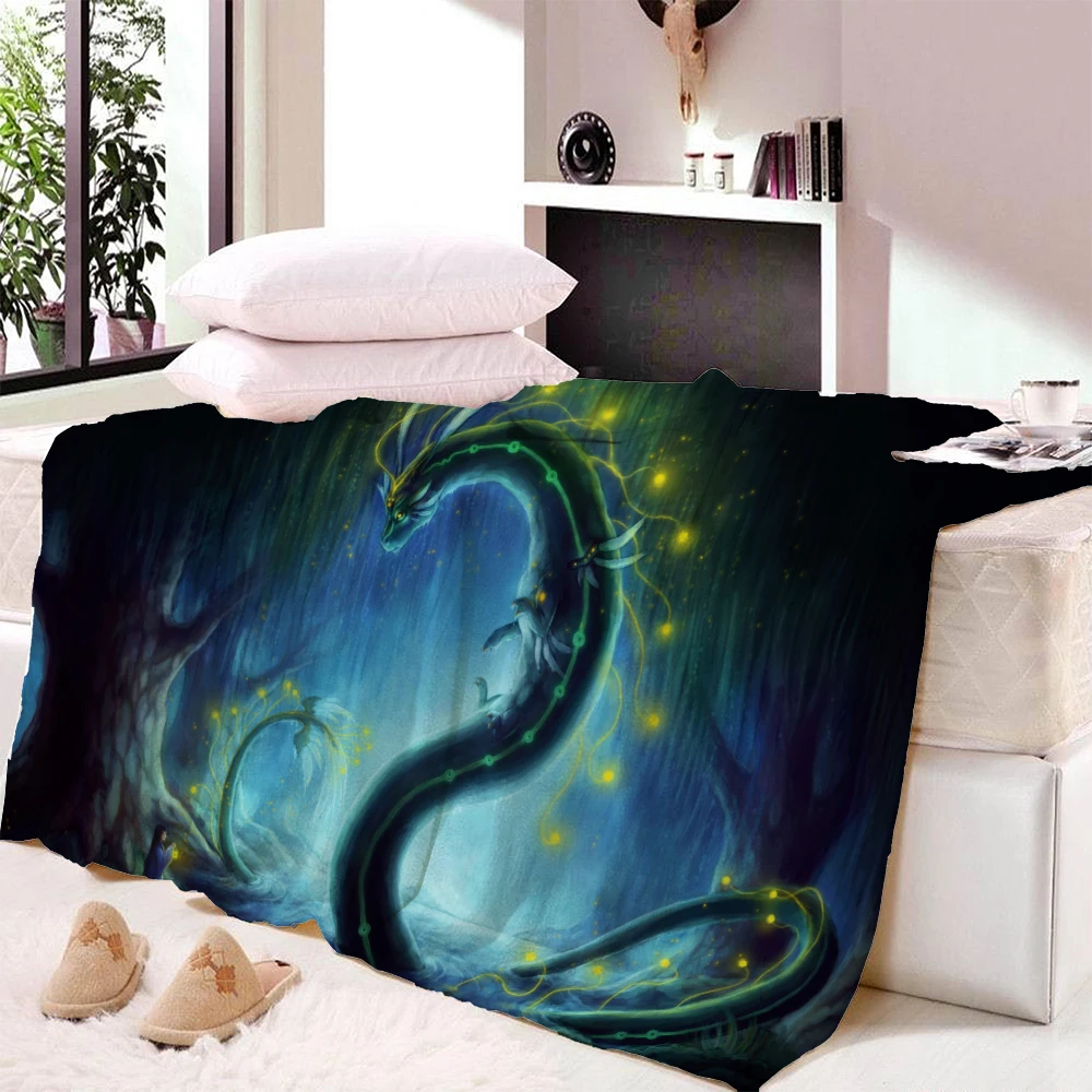 

Dragon Little Girl Pattern Super Soft Blanket Flannel Blanket Bed Sofa Convenient Bedding Office Sofa Airplane Travel Blankets