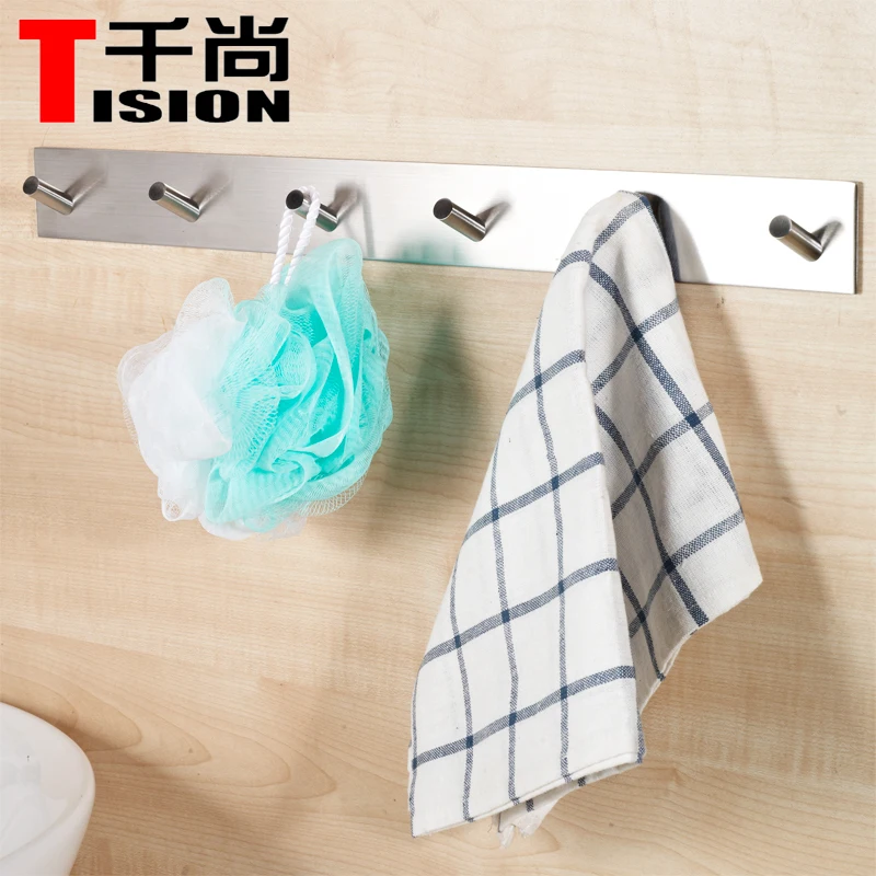 TISION Stainless Steel Stick 6 Hooks Coat Hat Clothes Robe Holder Rack