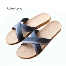 Популярные мужские тапочки летние льняные тапочки нескользящие легкие удобные домашние сандалии мужские полосатые Шлепанцы мужские домашние тапочки