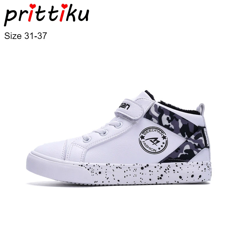 

Winter 2018 Boys Girls High Top Plush Warm Sneakers Little/Big Kid Fashion Casual Trainers Children School Sport Leather Shoes