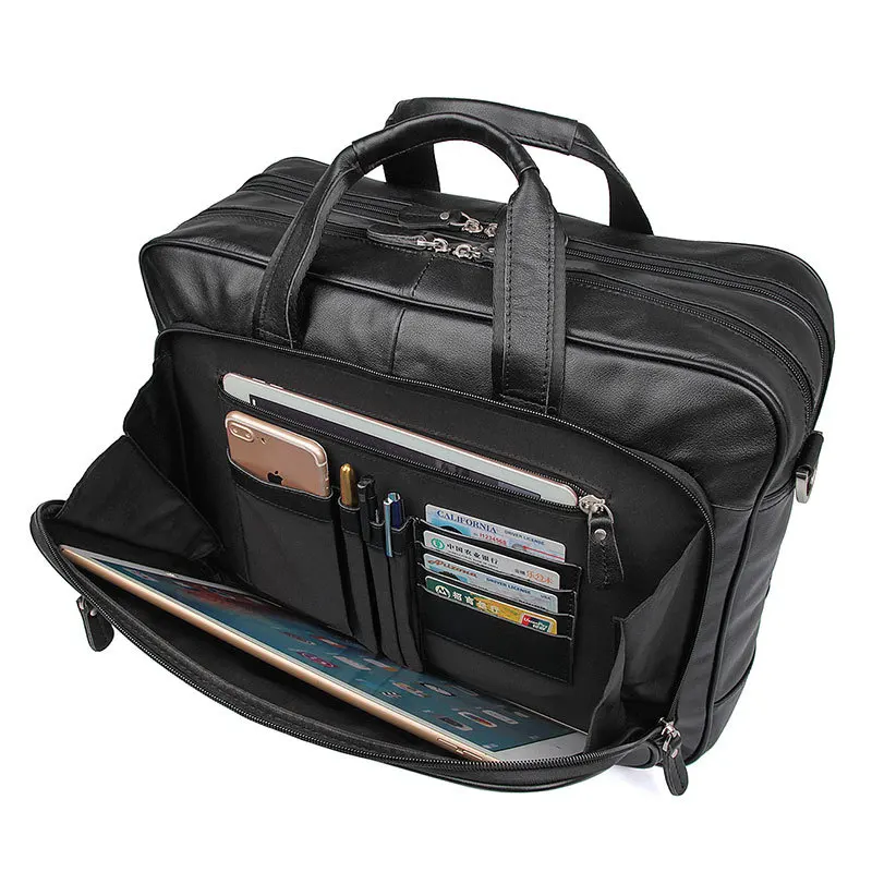 Luufan мужской портфель модная сумка из натуральной коровьей кожи Подходит для 17 дюймов ноутбука Бизнес большая емкость Мужская сумка на плечо черный