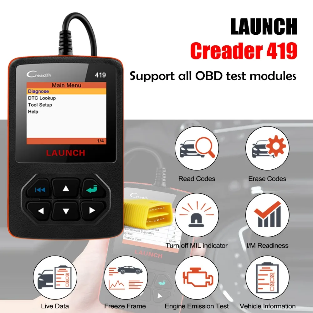 Запуск X431 Creader 419 OBDII код ошибки чтения тестер двигателя Easydiag автоматический