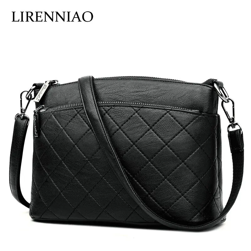 

LIRENNIAO Genuine Leather Cowhide Women Messenger Bags Diamond Lattice Pattern Elegant Ladies Handbags Crossbody Shoulder Bag