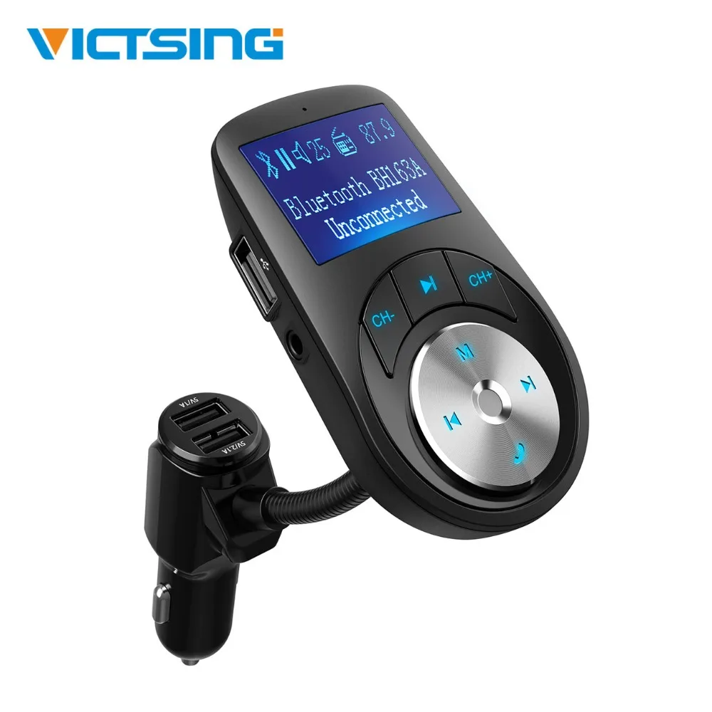 

VicTsing BH163 Bluetooth FM Transmitter Crystal Clear Sound Wireless Adapter Car Kit Music Player With Mic & 1.44 Inch Screen