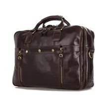 Nesitu High Quality Vintage Coffee Genuine Leather Briefcase Men Cowhide 14” Laptop Bag Portfolio Men Messenger Bags #M7201