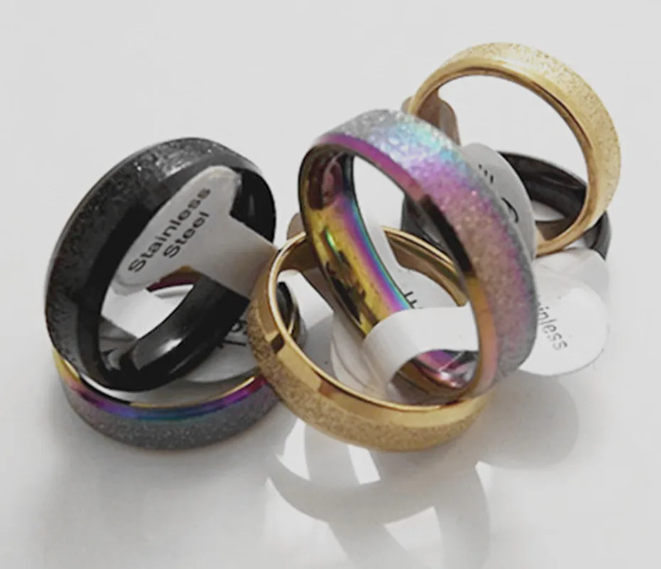 

12 pcs Three-color mix 6mm Pearl sand Inner arc fashion stainless steel rings