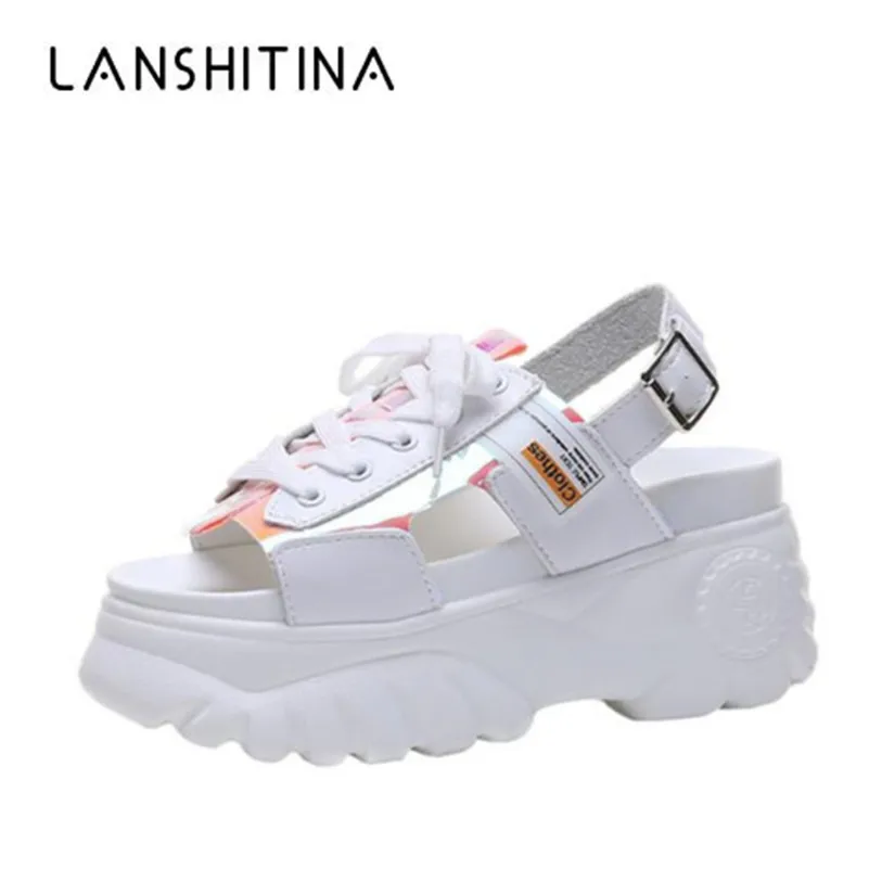 

2019 New Summer Soft Leather Platform Sandals Women's Colorful Flat Heel Shoes Breathable Thick Soled Casual Woman Beach Sandals