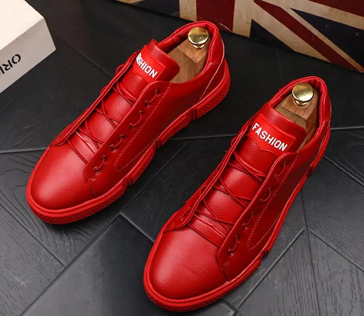Мужские уличные модные кожаные лоферы в стиле панк и хип-хоп; цвет красный, черный, красный; повседневная обувь на плоской подошве; коллекция года; Мужская обувь для выпускного бала; Sapatos Tenis Masculino - Цвет: 3