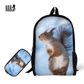 

School Backpack Pencil Case Animal Squirrel Printing School Bags for Primary Boys 2 Pcs/set Pencil Bag+Book Bag for Girls