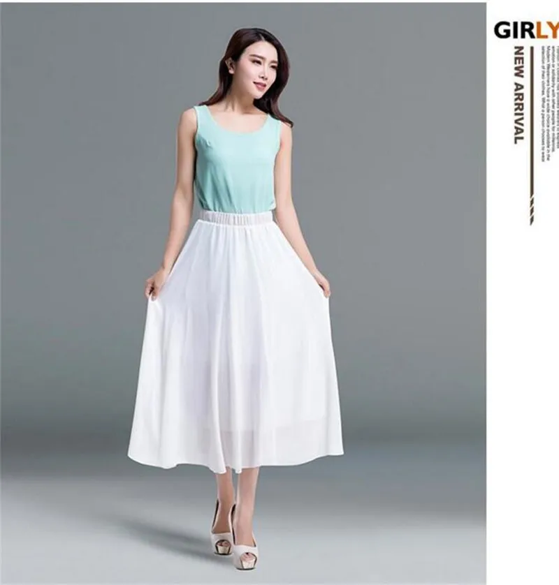 Женская элегантная эластичная шифоновая юбка с высокой талией, Повседневная Свободная однотонная длинная юбка, 7 видов цветов, лето, Vestido, большие размеры 6XL 7XL