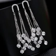 Милые серебряные Длинные серьги-гвоздики с кисточками, женские серьги с циркониевым камнем, модные ювелирные изделия, корейские серьги