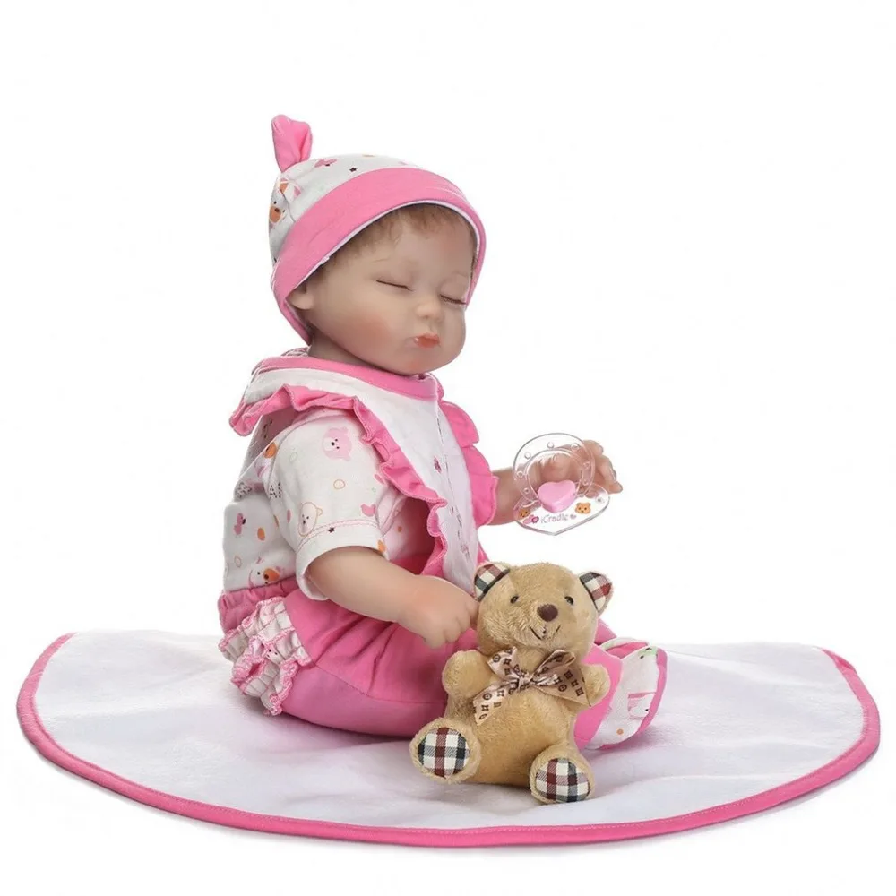 

16 Inch Reborn Baby Doll Full Body Silicone Doll Pink Alive Lovely Newborn Baby GirlS Doll Playmate boneca Reborn Gift Toys