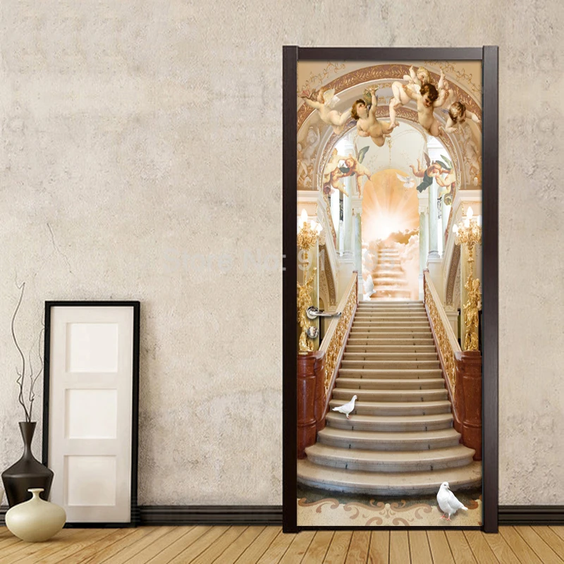Ангел лестницы Европейский стиль гостиная 3D Дверь Наклейка Настенная Обои ПВХ водонепроницаемый самоклеющиеся двери стикер s живопись