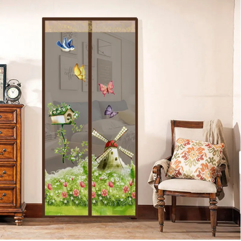 

Summer Soft Yarn Door Tulle Window Screen Windmill Pattern Curtain Summer Anti-mosquito Mesh magnetic Curtains