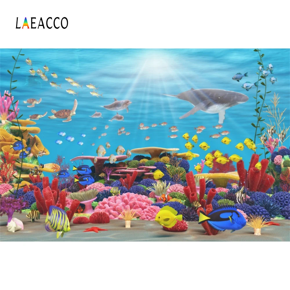 

Laeacco Fishes Coral Starfish Shark Shine Seabed World Photography Backgrounds Photozone Vinyl Photo Backdrops For Photo Studio