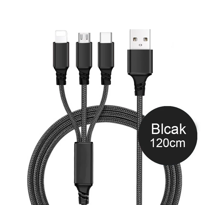 3 в 1 2 USB Type C Micro 3A кабель для быстрой зарядки iPhone XS Max X XR 5S 6 6S 7 8 Plus Samsung S10 Android