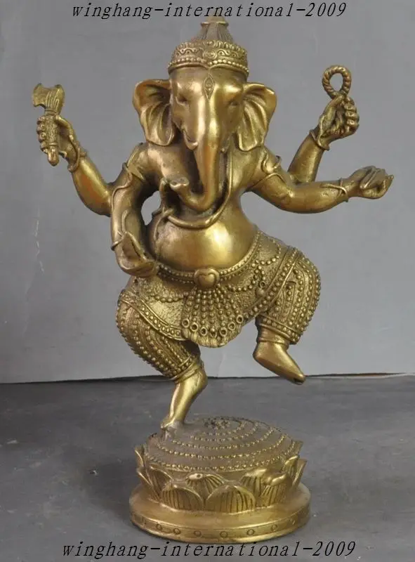 

Crafts statue Tibet Buddhism Fane Brass 4 Arms Elephant God Jambhala Ganesha Buddha Statue halloween