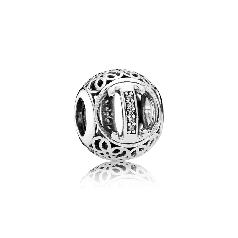 

925 Sterling Silver Beads with Letters I Clear CZ Charms Beads Fits European Charm Bracelets Bangles for Women Jewelry Gift