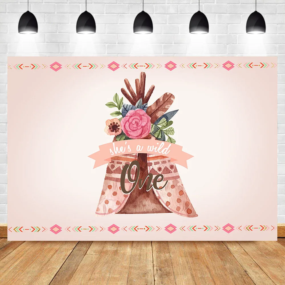 

NeoBack Wild One Background Newborn Baby Shower Party Backdrop Pink Tent Girl's Birthday Dessert Table Decorations Props