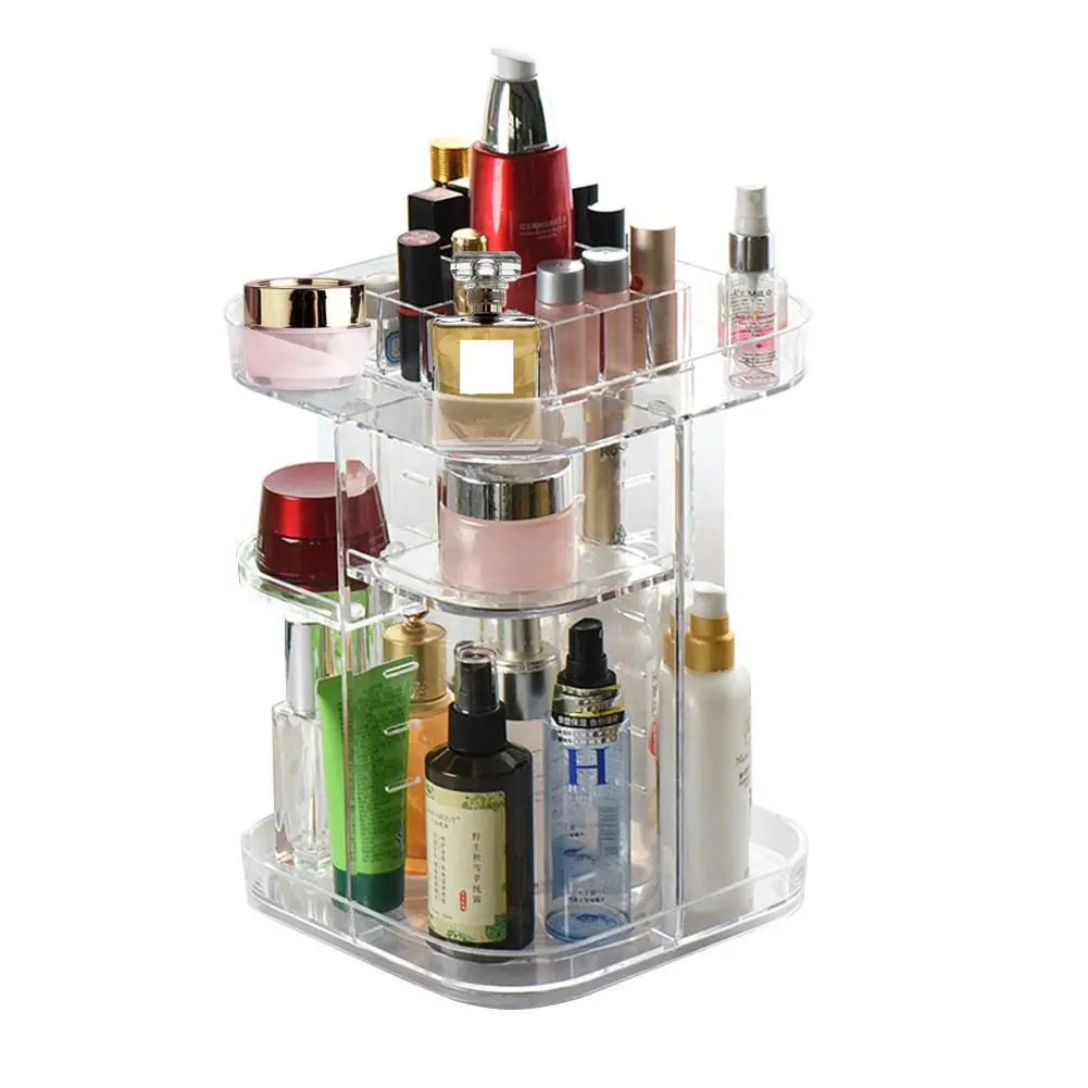 

360 Degree Rotating Makeup Organizer DIY Adjustable Large Capacity Cosmetic Showcase Square Acrylic Makeup Organizer