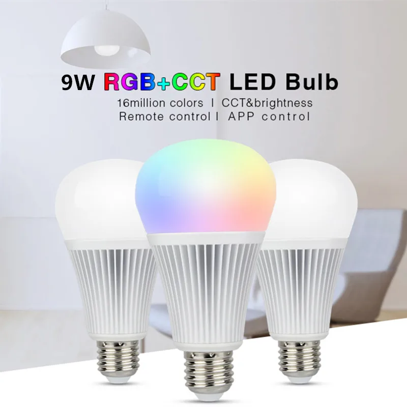 Milight AC 85 V-265 V E27 6 Вт 8 Вт 9 Вт 12 Вт RGB+ CCT светодиодный лампы 2,4G Беспроводной RF WI-FI пульт дистанционного управления приложение Управление с регулируемой яркостью теплый белый светодиодный светильник