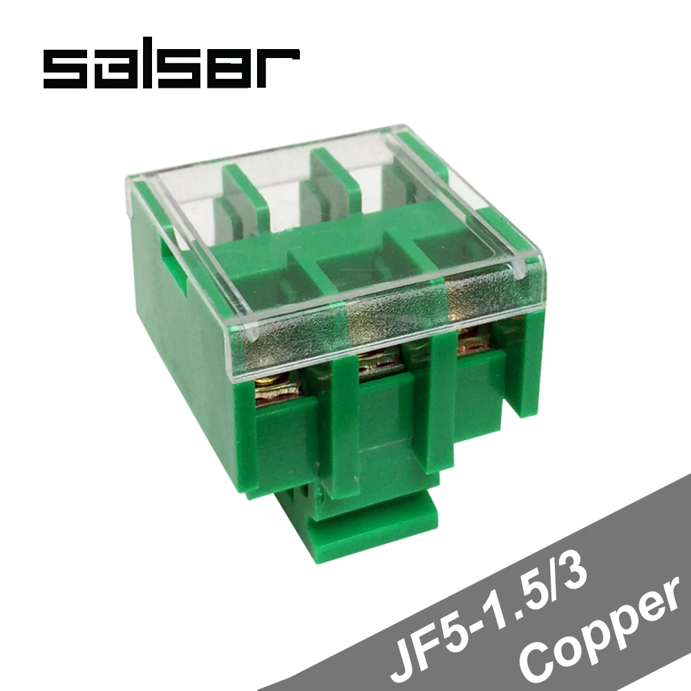 

(20PCS) JF5-1.5/3 Copper Terminal blocks 10A/3P 660V Universal DIN Rail Mounted 0.5-1.5mm2 Wire screws connector