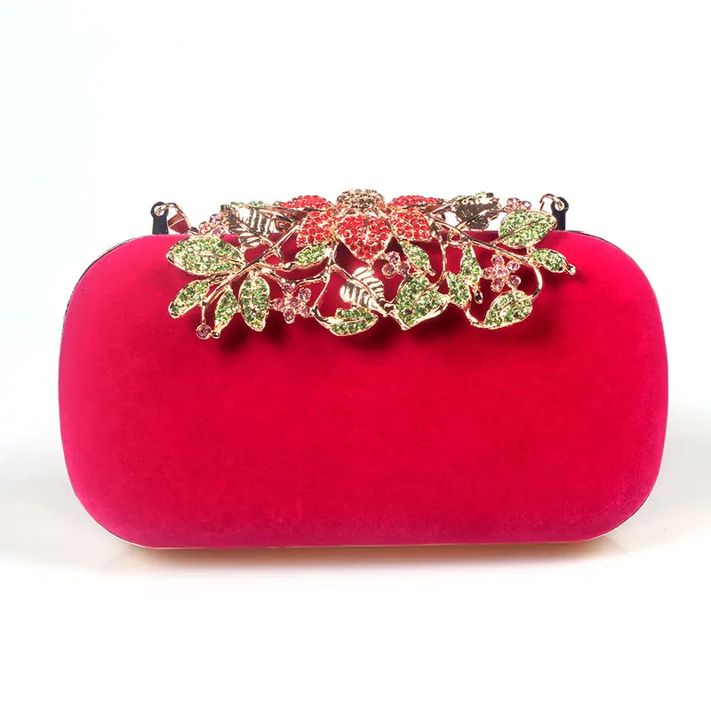 Цветок Стразы хрусталь бриллиант мода роскошный велюр Женский Повседневный клатч Элегантная модная свадебная сумка для женщин 6 цветов - Цвет: Rose red