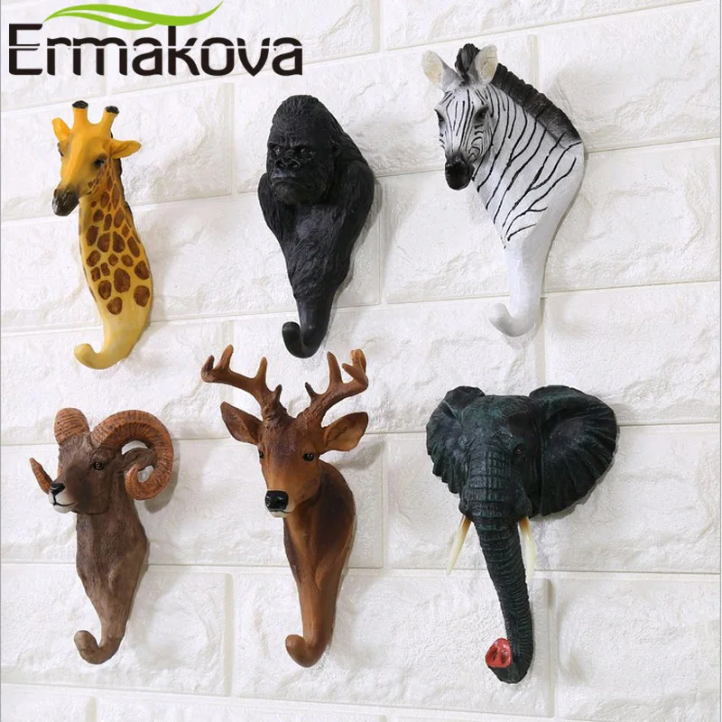 ERMAKOVA декоративная Смола голова животного брелок для ключей настенная вешалка статуя животное в форме пальто шляпа крючок подвесной стеллаж домашний декор
