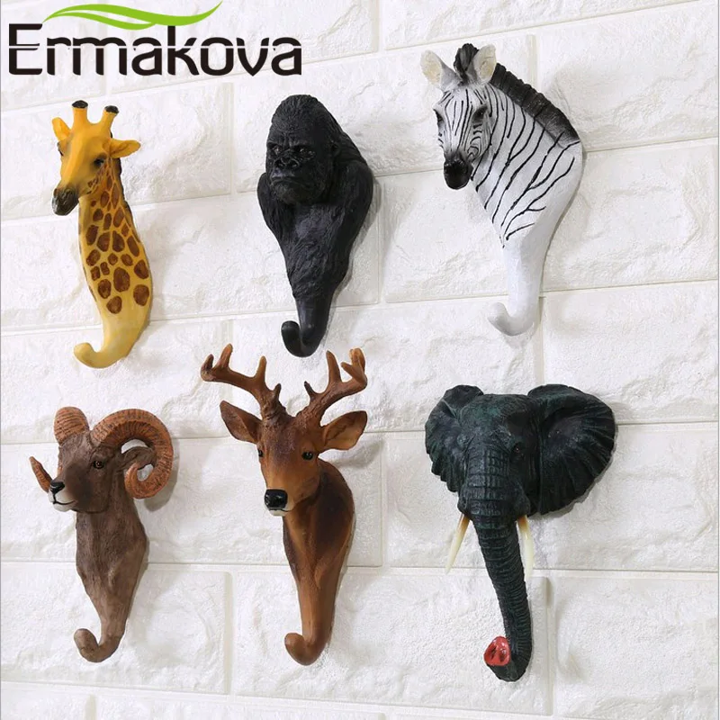 ERMAKOVA Decorative Resin Animal Head Key Holder Wall Hanger Statue Shaped Coat Hat Hook Hanging Rack Home Decor | Дом и сад