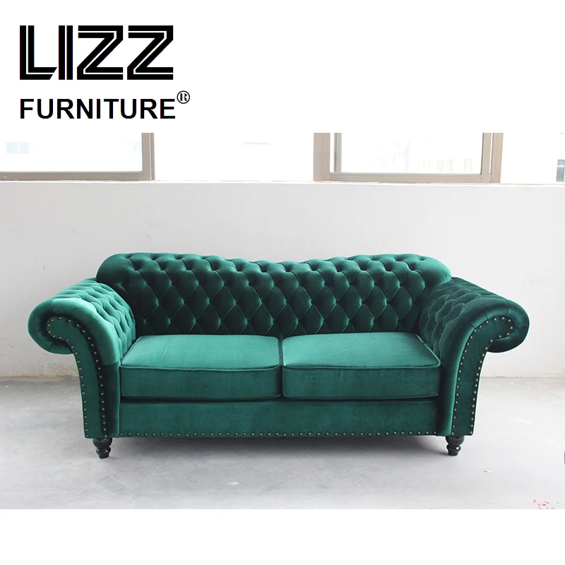 Lizz Europe Style Divani Button Tufted Sofa Sets Luxury Furniture Set Fabric Sofas For Living Room