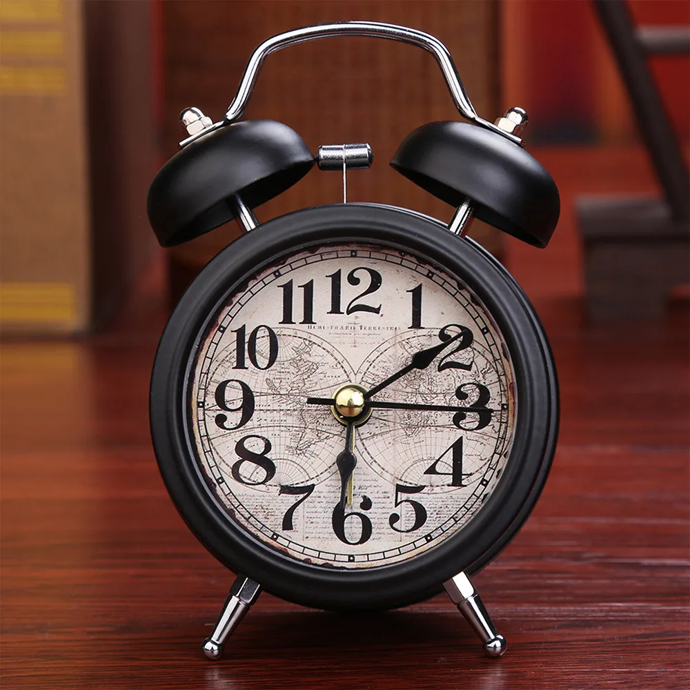  Vintage Retro Silent Pointer Alarm Clock Dual Bell Loud Desk Table Digital Clocks Bedside Night Lig