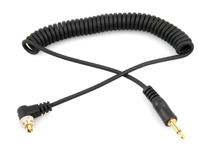 

3.5mm to Male PC Sync Coiled Cable Cord 30-100cm with Screw Lock for DSLR Cameras Flash Trigger
