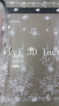 

stock 5yards HLL104# ivory/offwhite 3D applique romatic good quality mesh tulle lace for wedding dress